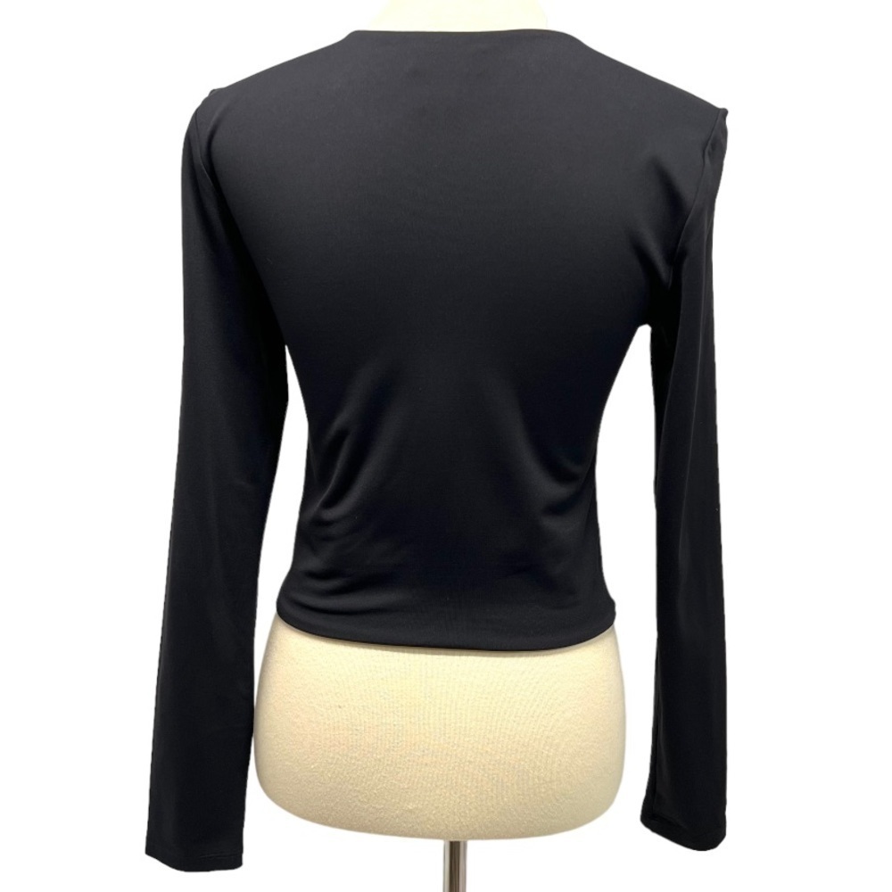 Babaton Aritzia Black Stretch Knit Long Sleeve Crop Top Women’s Large - Picture 8 of 14